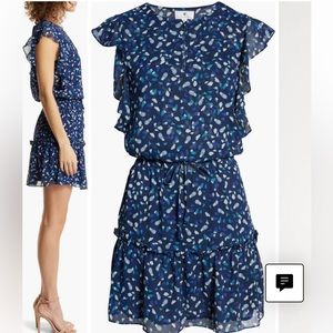Socialite Blue Floral Print Ruffle Minidress size S